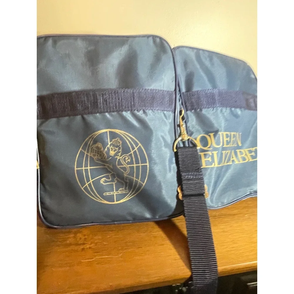 Vintage Queen Elizabeth 2 QE2 Cunard Cruise Ship Expandable Navy Blue Travel Bag